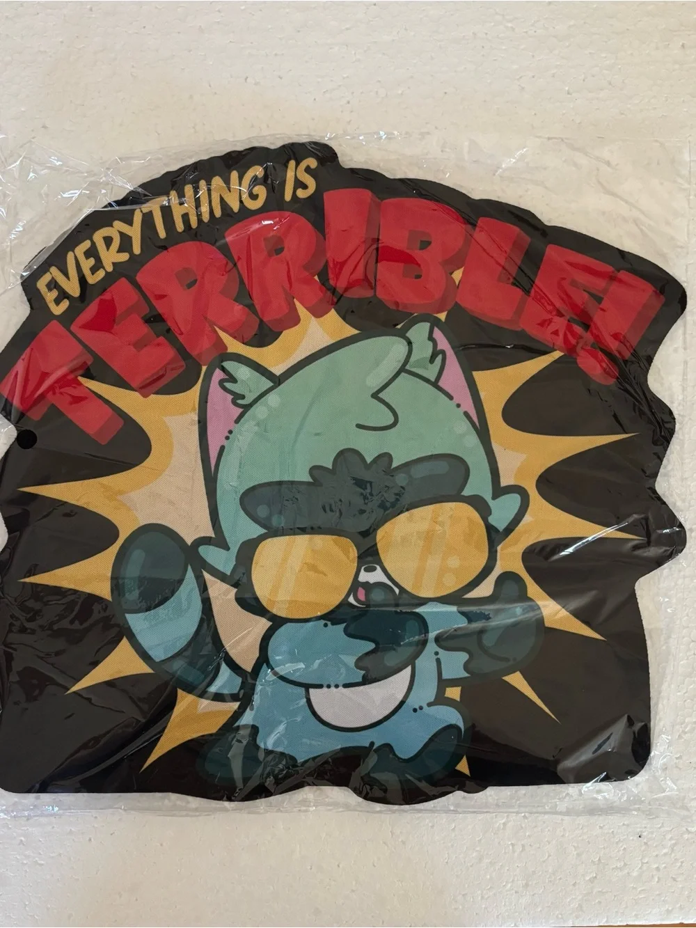 Funny Cat Meme Mouse Pad “Everything Is Terrible” Desk Accessory